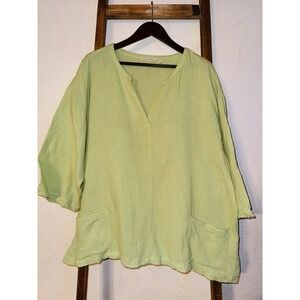 Soft Surroundings Lime Green 100% Cotton Gauze Womens 2X Pocket Tunic